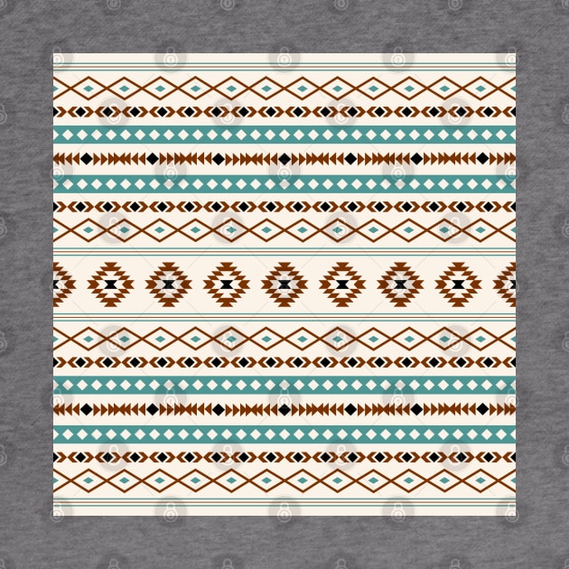 Aztec Teal Terracotta Black Cream Mixed Motifs Pattern by NataliePaskell